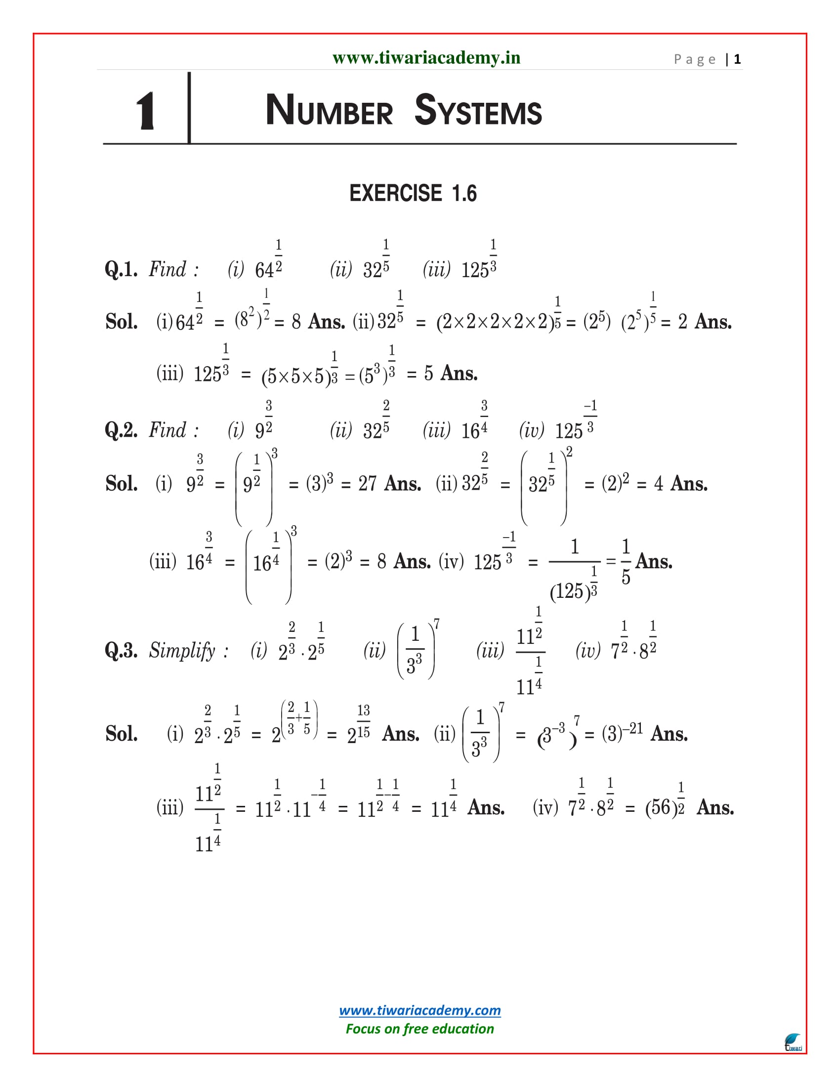 NCERT Solutions For Class 9 Maths Chapter 1 Number Systems In PDF