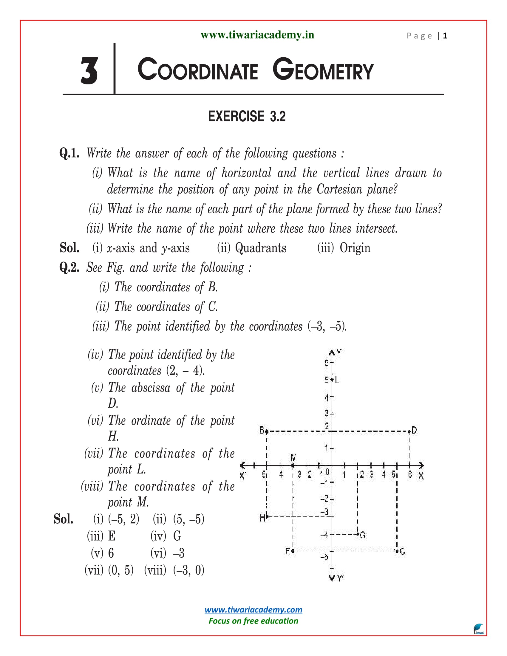 NCERT Solutions For Class 9 Maths Chapter 3 Coordinate Geometry PDF