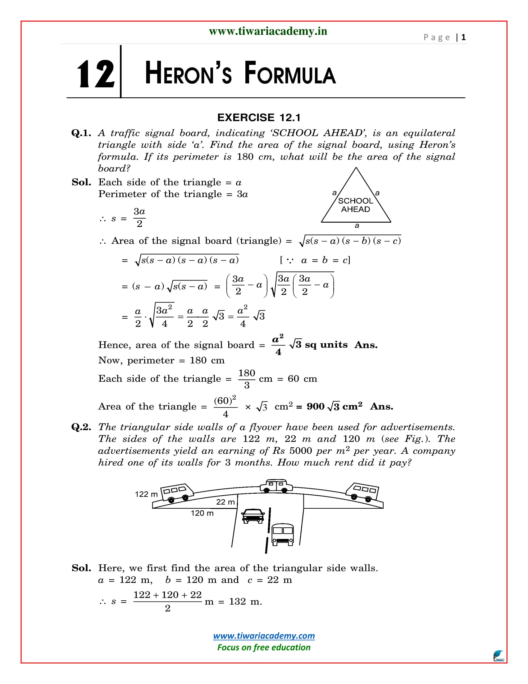 Ncert Solutions For Class Maths Chapter Heron Formula