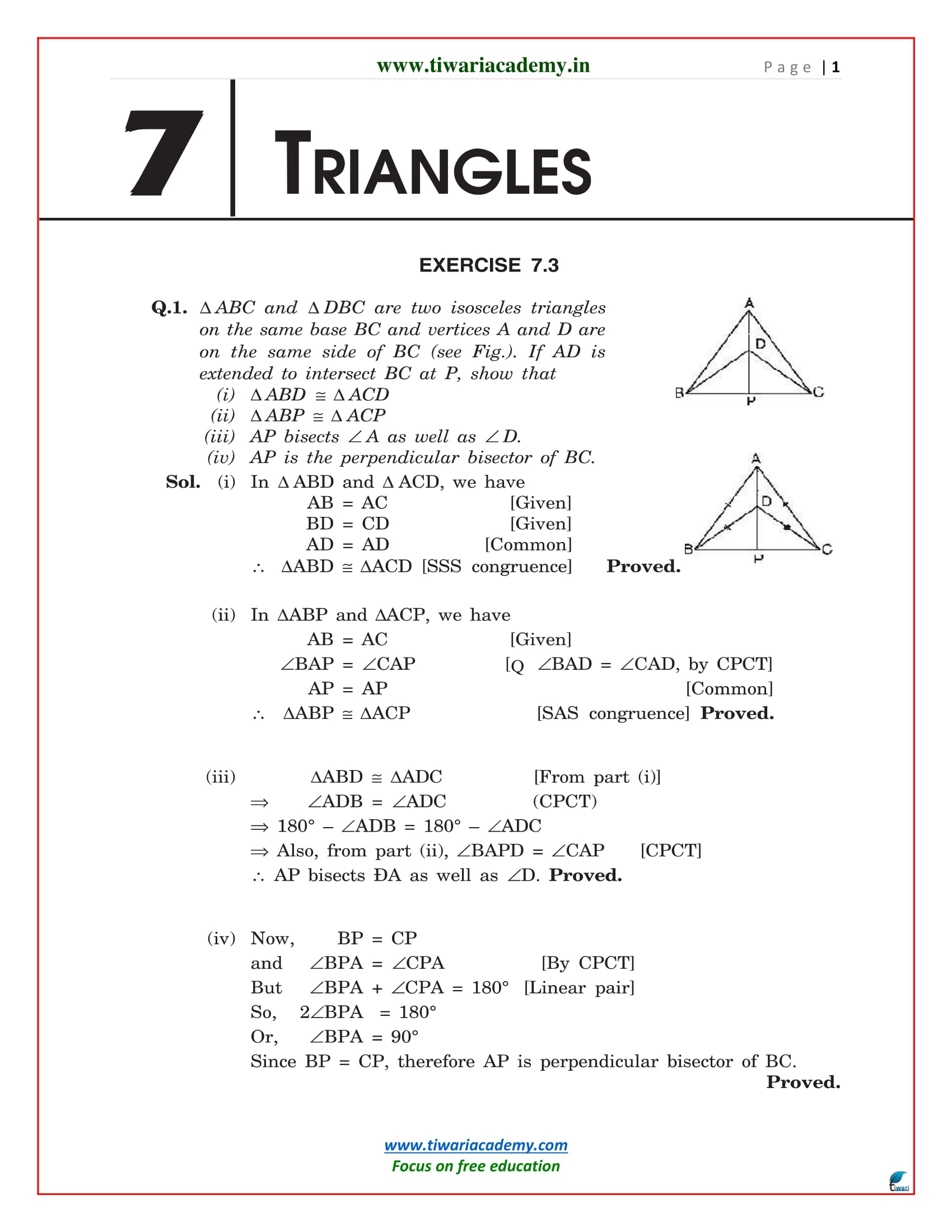 Ncert Solutions For Class Maths Chapter Triangles Exercise