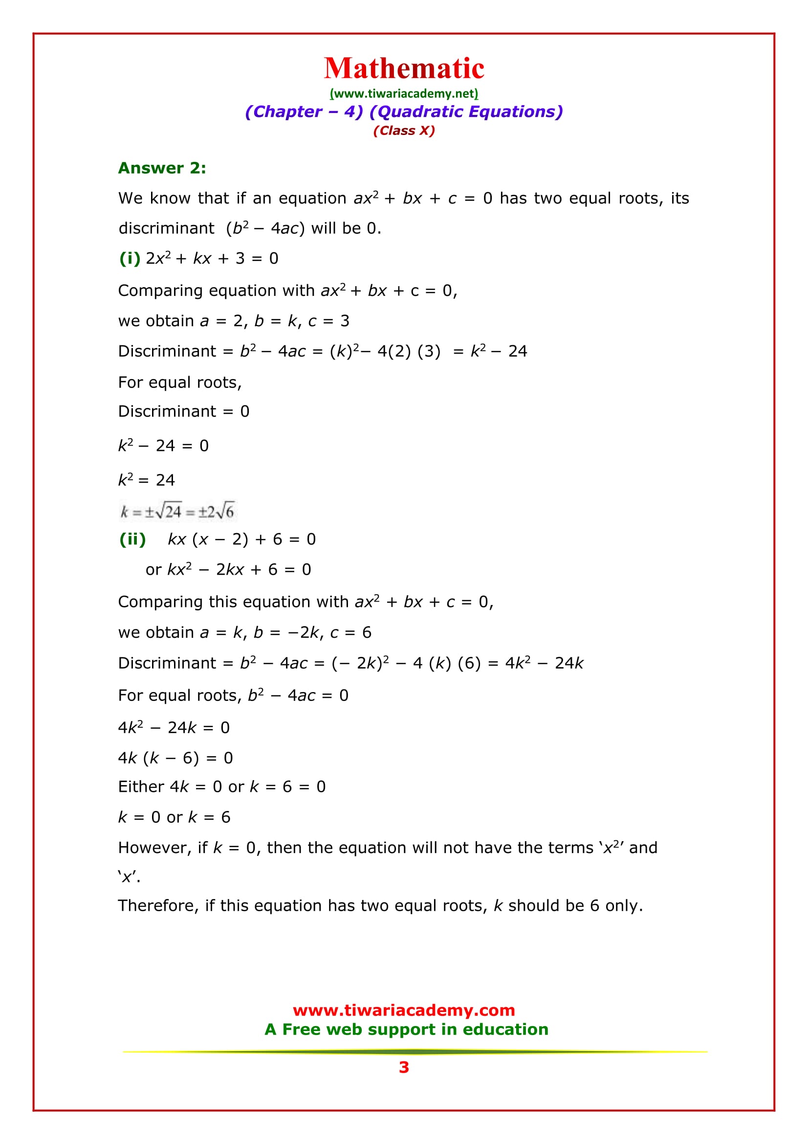 NCERT Solutions For Class 10 Maths Chapter 4 Exercise 4.4 Quadratic Eq.