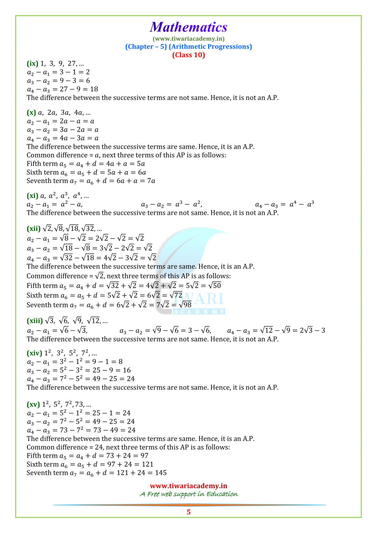 NCERT Solutions For Class 10 Maths Chapter 5 Exercise 5 1 AP