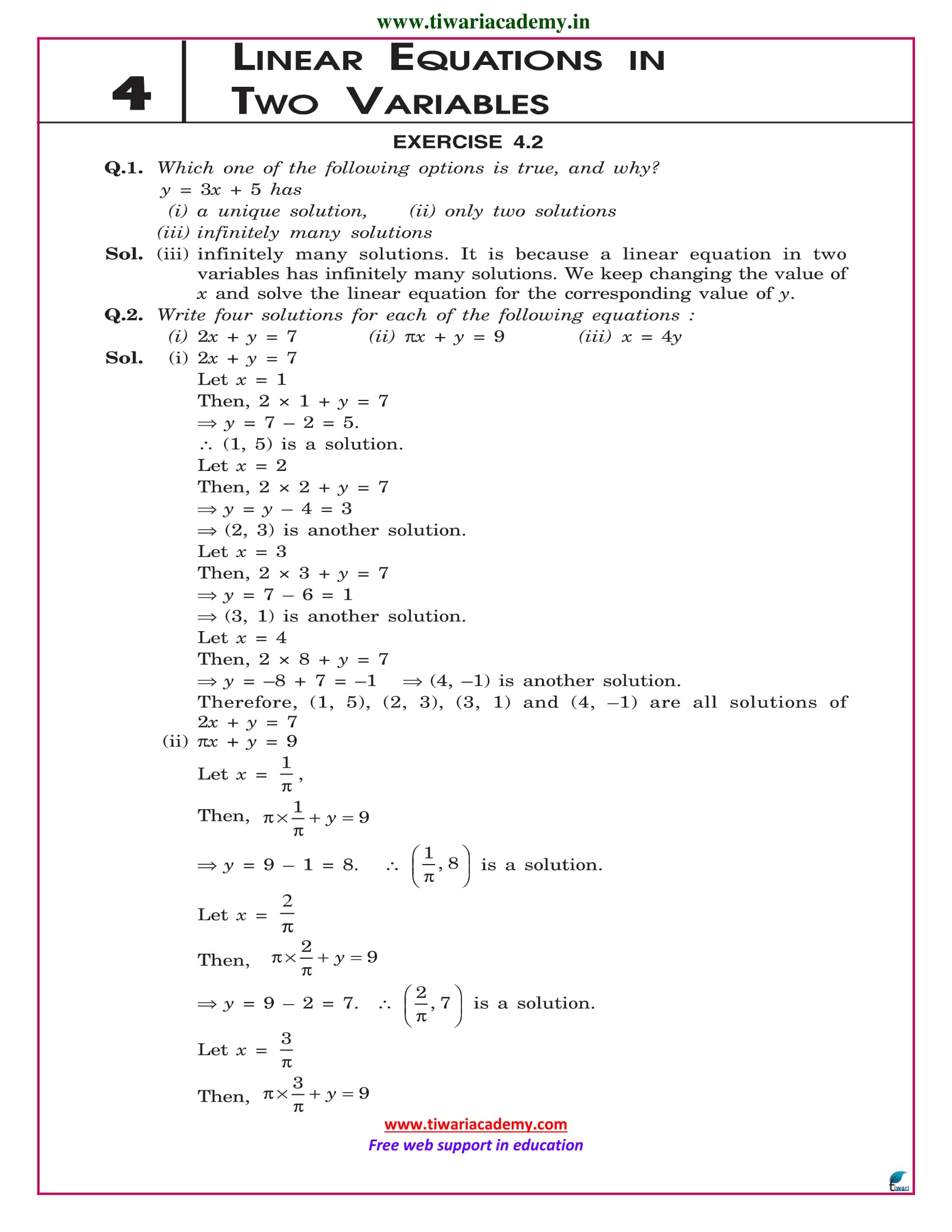 NCERT Solutions For Class 9 Maths Chapter 4 Linear Equations In PDF