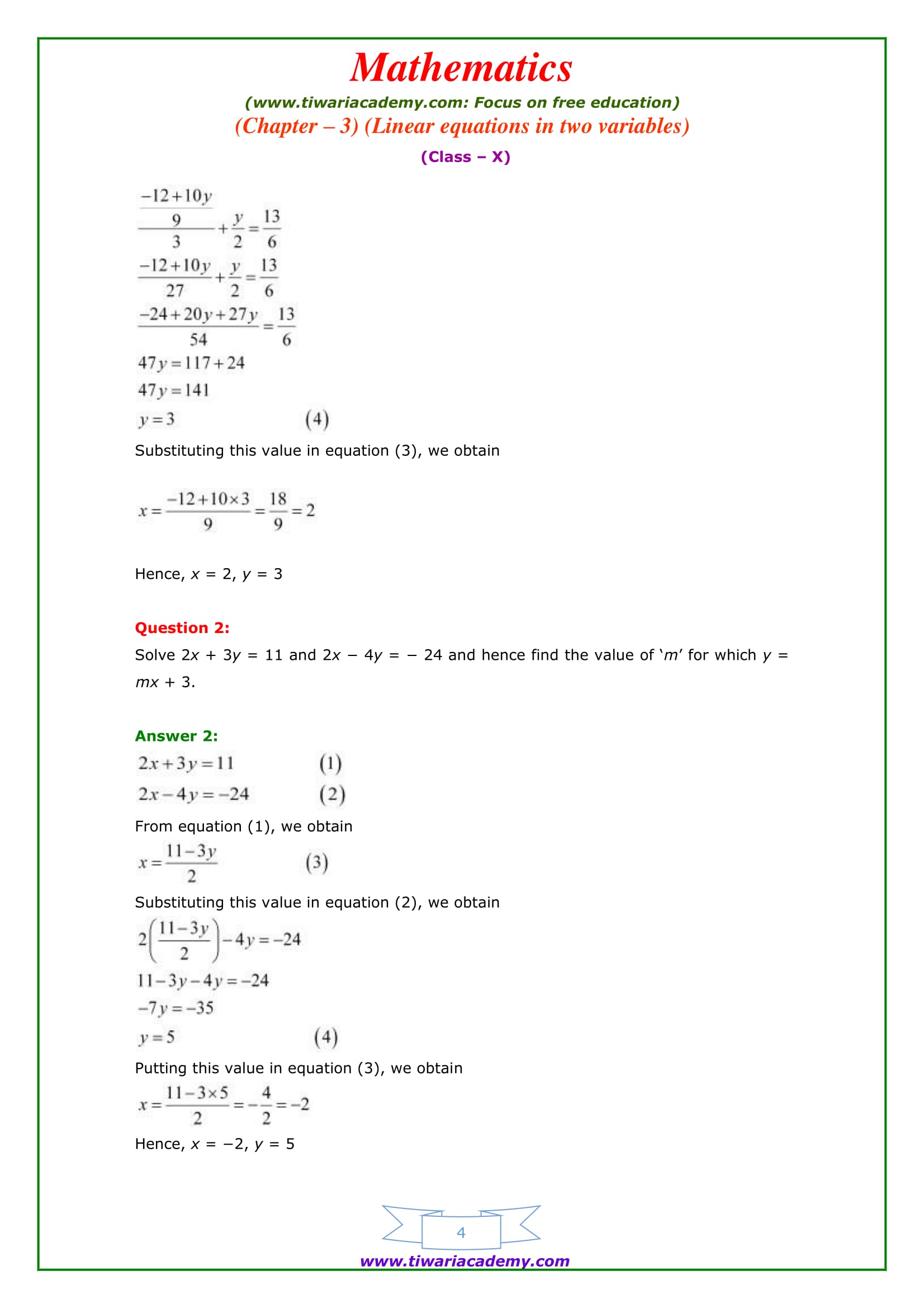 NCERT Solutions for Class 10 Maths Chapter 3 Exercise 3.3 Online View