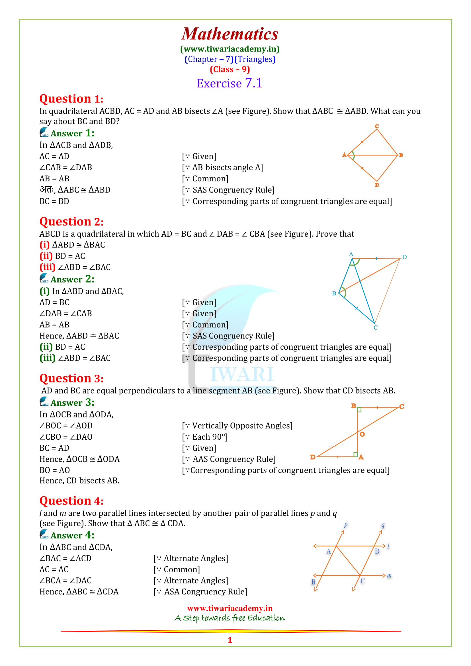 NCERT Solutions For Class 9 Maths Chapter 7 Triangles Exercise 7 1 7 5