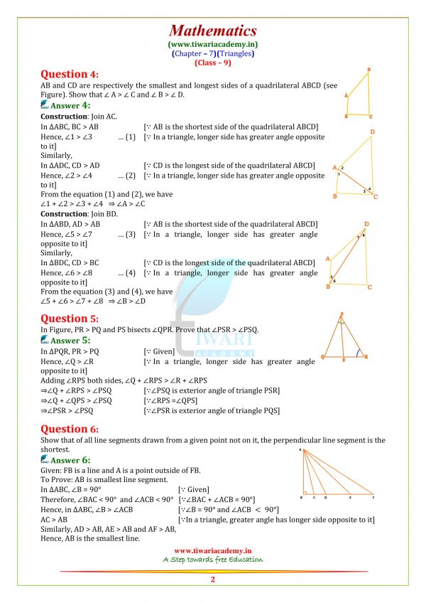 NCERT Solutions for Class 9 Maths Chapter 7 Triangles Exercise 7.1 - 7.5