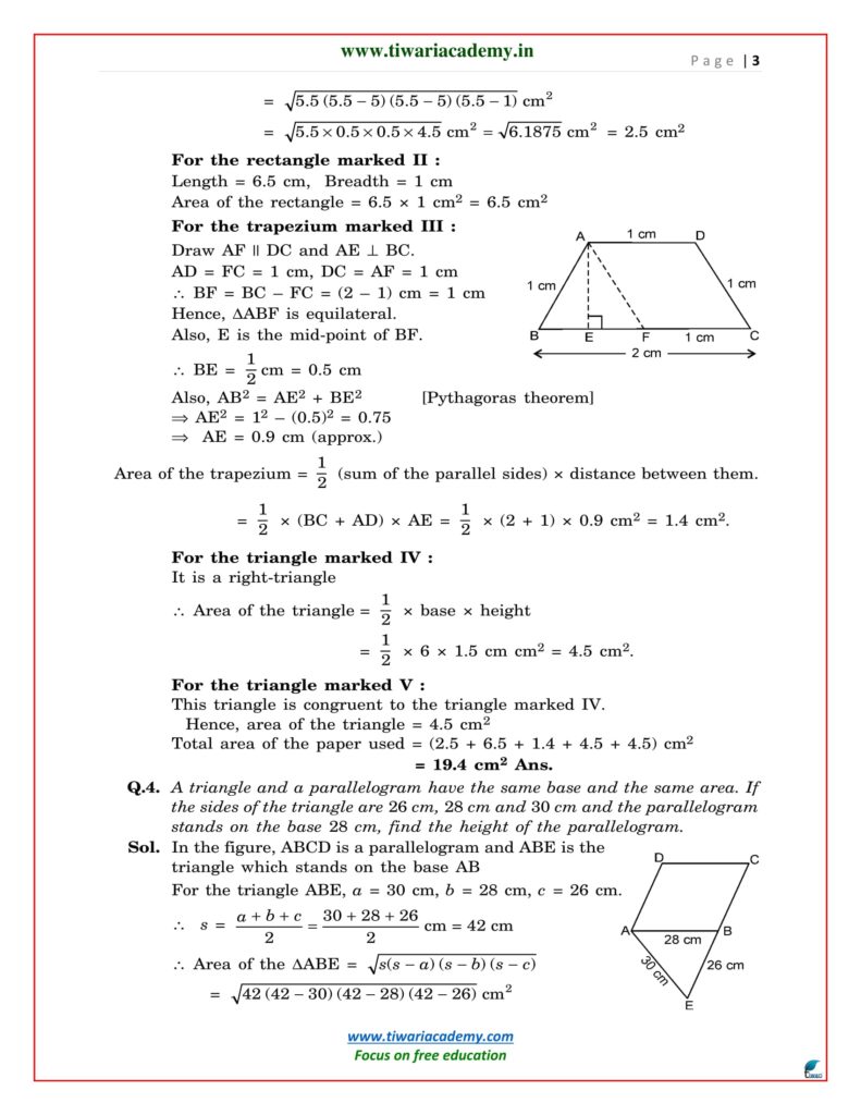 NCERT Solutions For Class 9 Maths Chapter 12 Heron Formula 12.1, 12.2