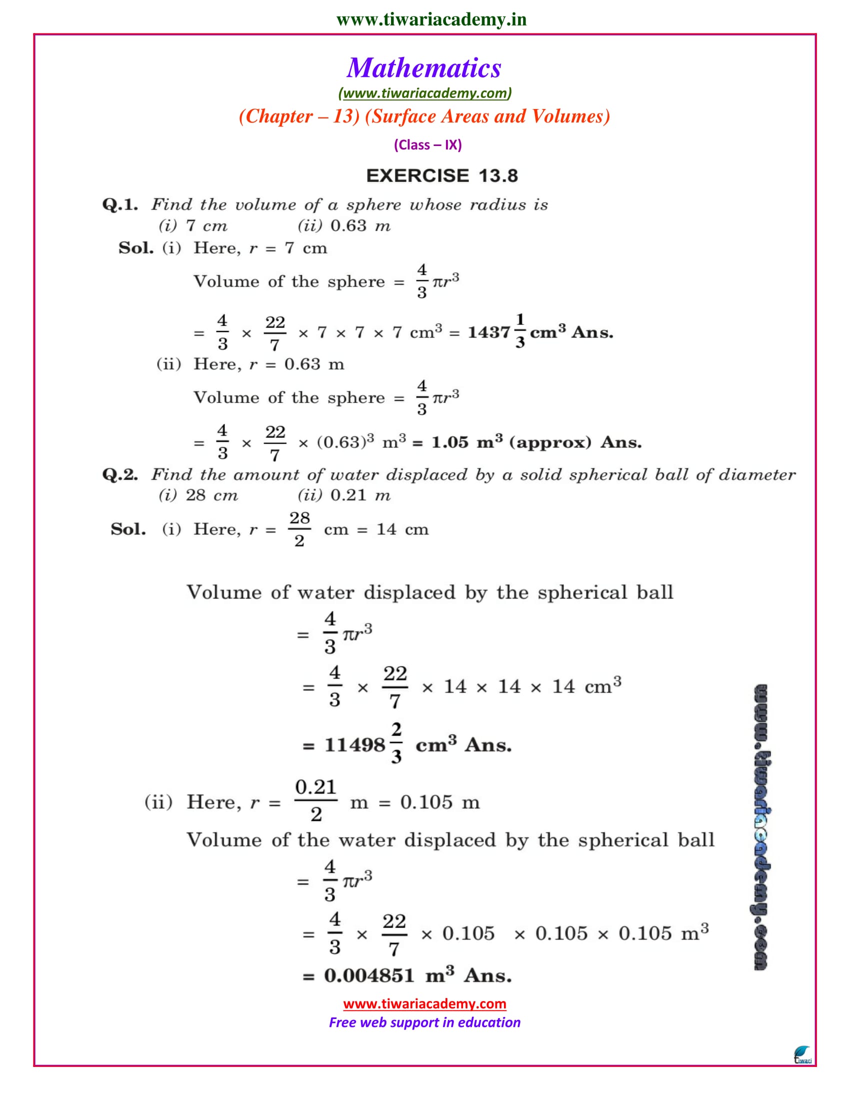 NCERT Solutions For Class 9 Maths Chapter 13 Exercise 13 7 13 8 PDF